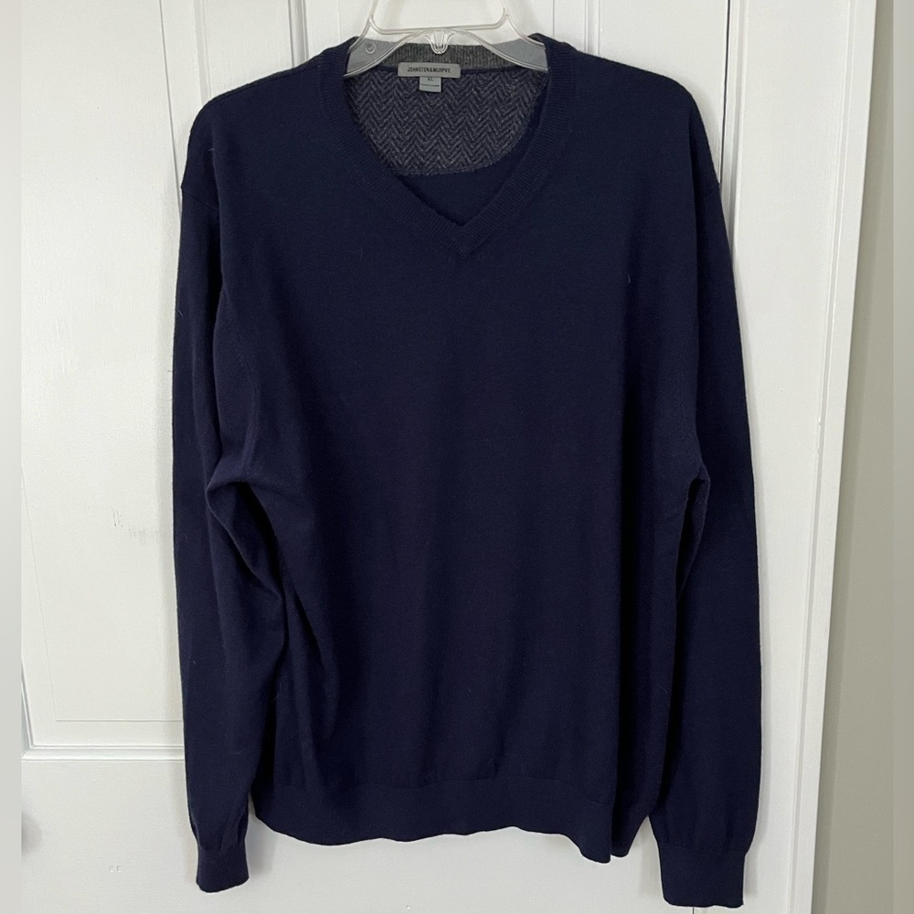 Johnston & Murphy Silk Blend Classic Slate Blue V-Neck Pullover Sweater Mens XL